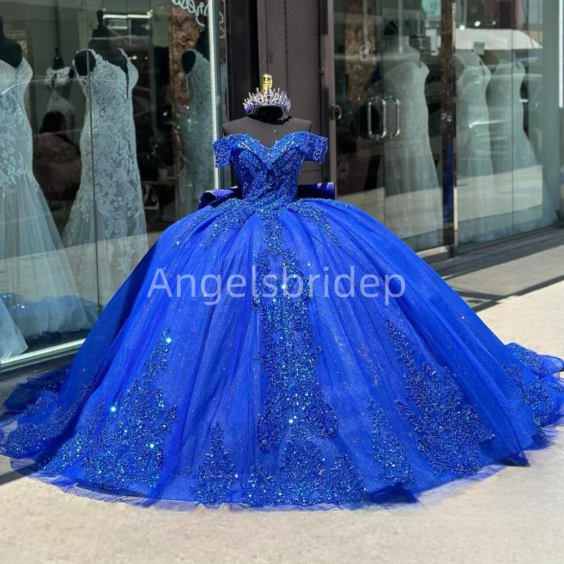 Angelsbridep Customized Royal Blue Ball Gown Quinceanera Dresses Vestidos De 15 Quinceañera Glitter Tulle Sequined Party Dress