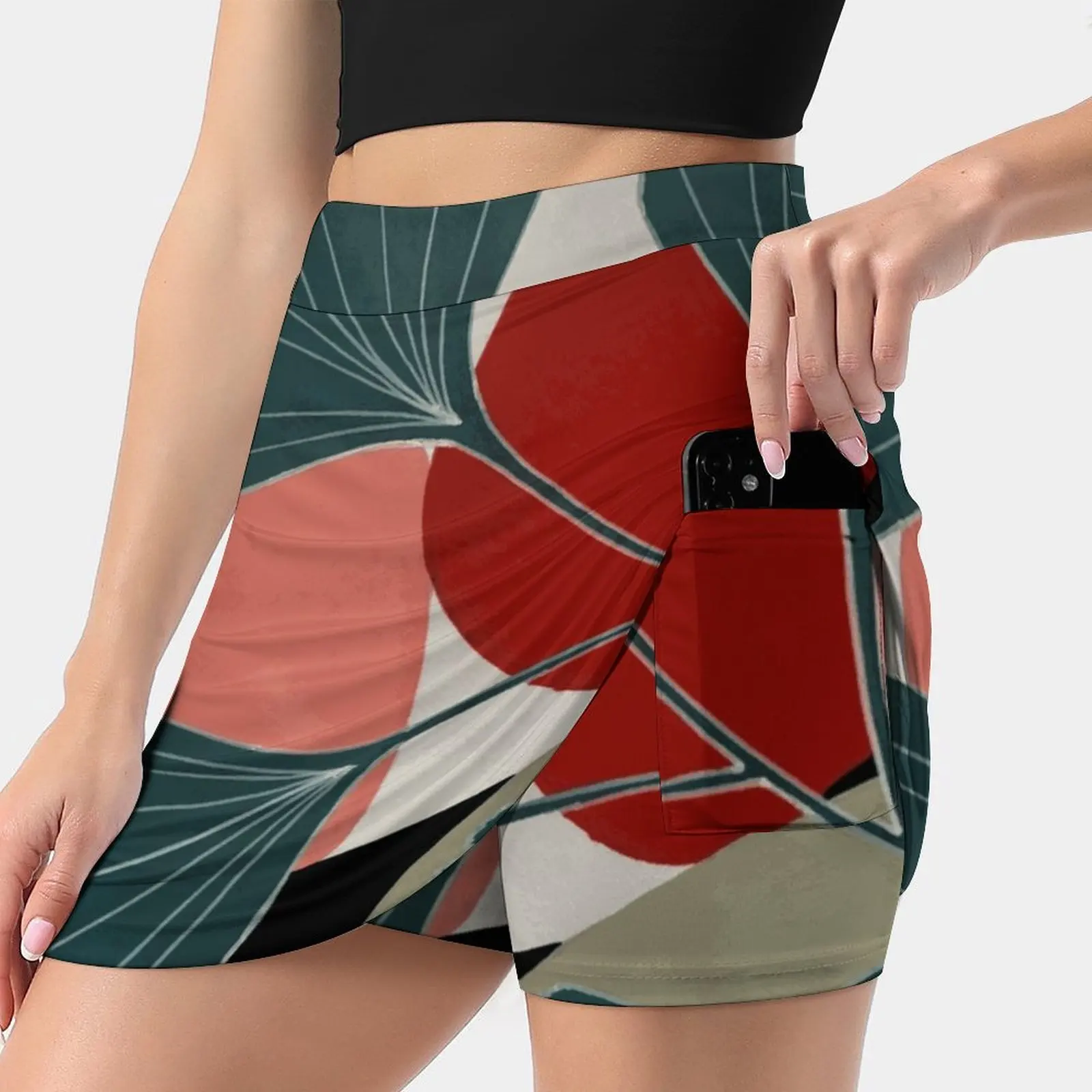 Ginkgo Leaves In The Moonlight Summer Women's shorts Skirt 2 In 1 Fitness Yoga Skirt Tennis Skirts Ginkgo Symbolism Black Teal