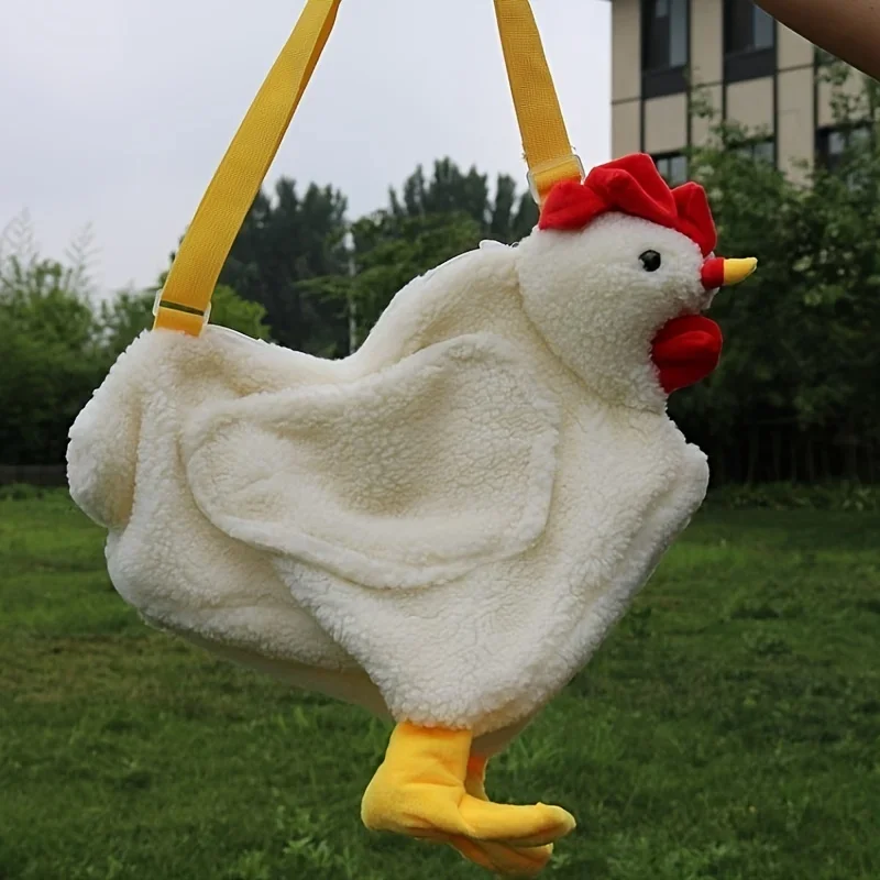 Charming Soft Plush Chicken Pattern Crossbody Bag, Cute Cartoon Novelty Shoulder Bag for Women Girl Daily Use,Travel,Work,Party.