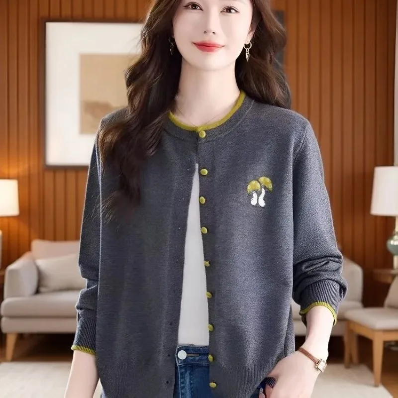 

Весенне-осенний кардиган, женский модный вязаный кардиган с вышивкой, осенне-зимний новый свитер, куртка