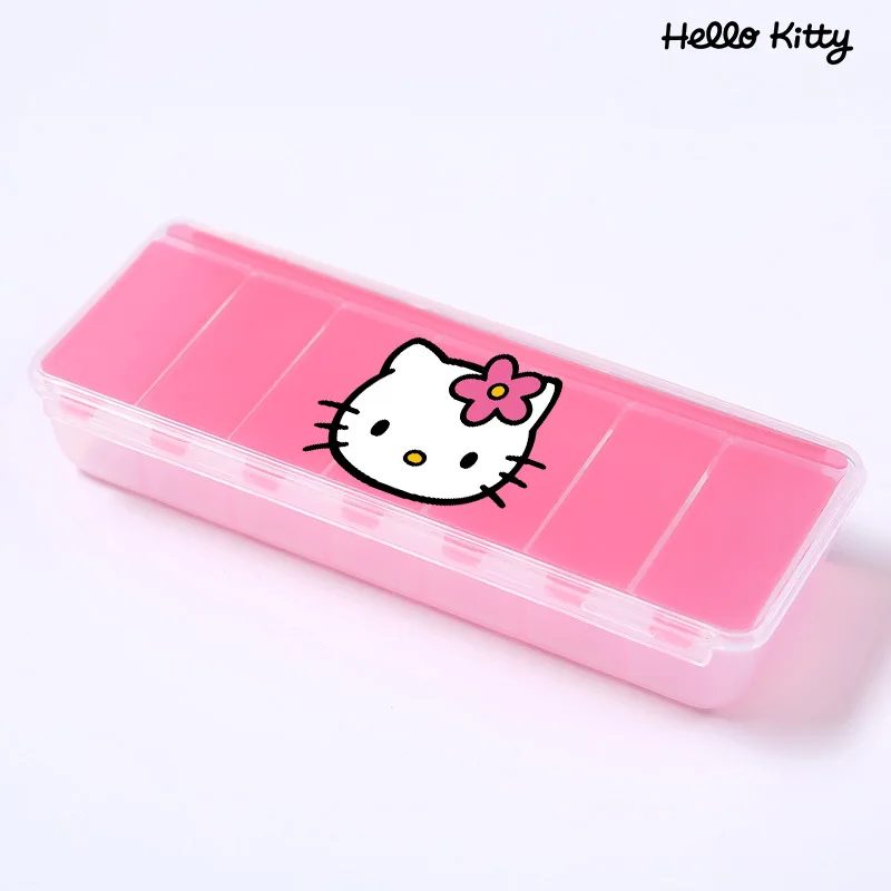 MINISO Kawaii Cartoon Anime Hello Kitty Seven-compartment Pill Box Portable Double-lid Storage Box Pill Travel Packaging Box