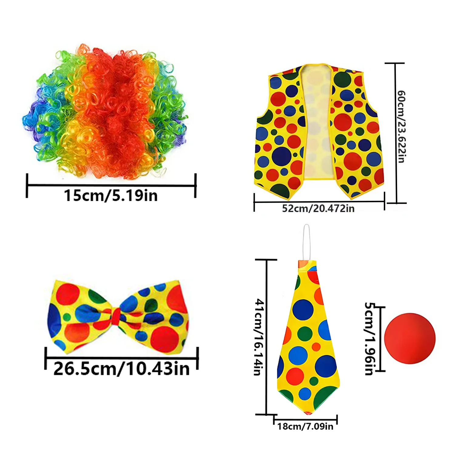 PESENAR Costume de Clown ensemble de perruque avec nœud papillon accessoires de déguisement de Clown nez et gilet pour fournitures de fête Cosplay