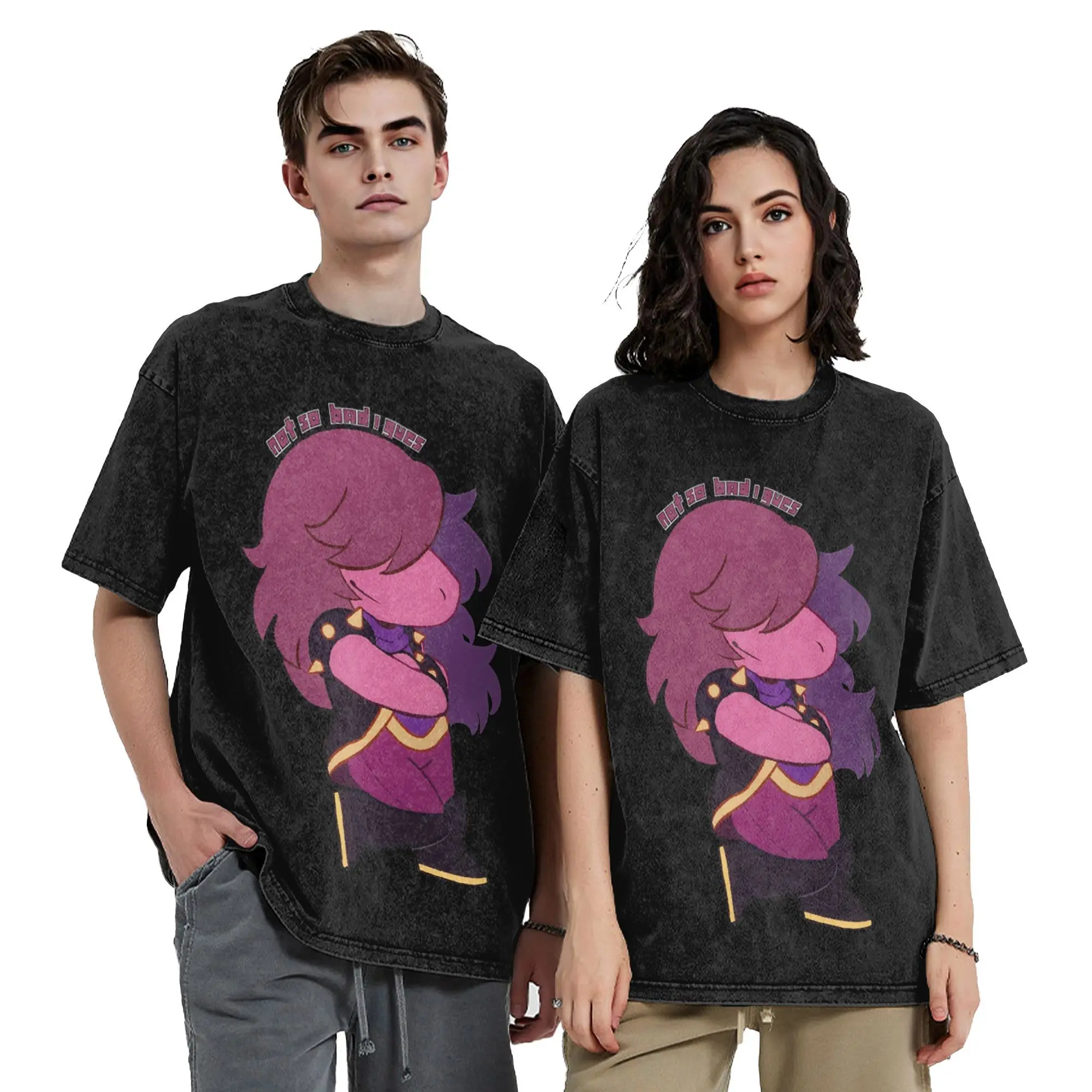 تي شيرت Deltarune Game Susie Lancer تي شيرت جرافيك قطني مغسول بتصميم عتيق #2