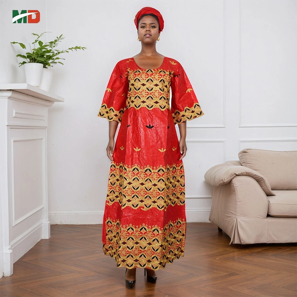 فستان MD الأفريقي للنساء فستان تركيا التقليدي المطرز لحفلات الزفاف والكنيسة وغطاء الرأس مقاس كبير ملابس أفريقيا #1