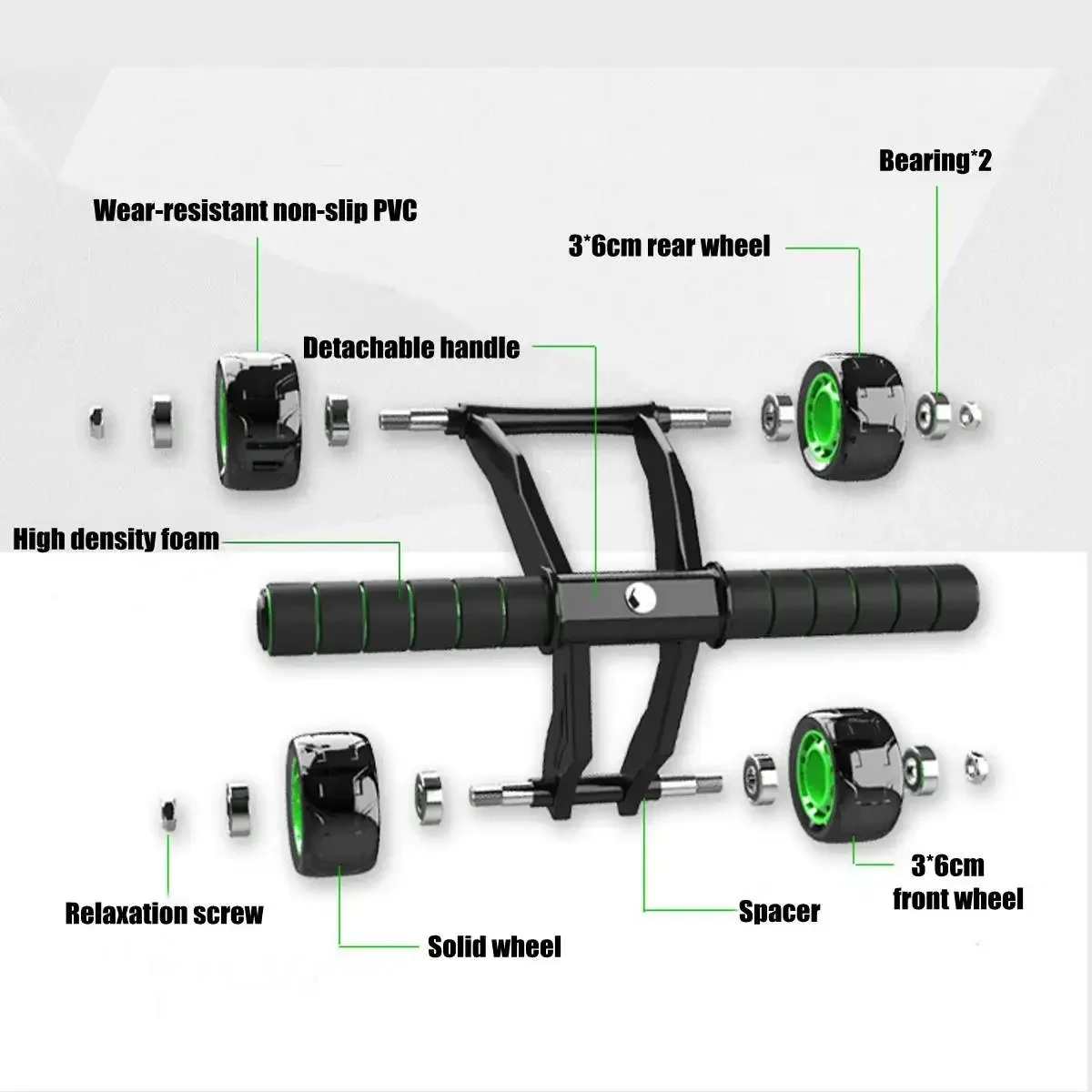 Equipamento do exercício do músculo abdominal, rolo do ab, instrutor do Gym, casa, interno, escritório, aptidão, nenhum poder silencioso, 4 rodas