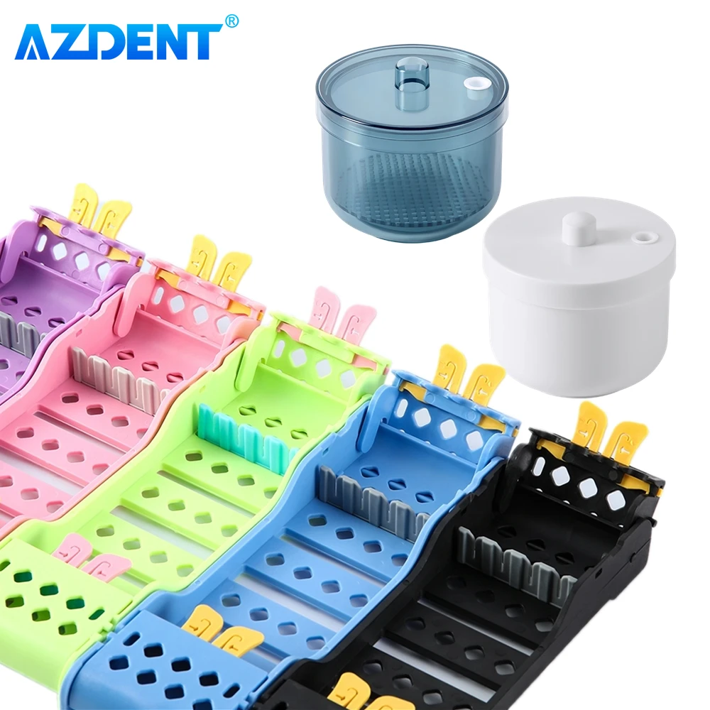 AZDENT Dental 4 Grids Instruments Sterilization Box Holders Autoclavable Instrument Burs Disinfection Box Organizer Soaking Case