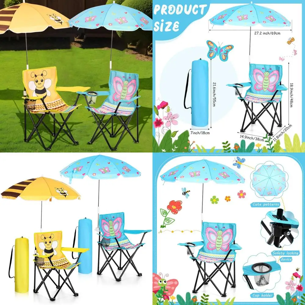 

Портативный детский шезлонг с зонтиком для кемпинга, патио и активного отдыха