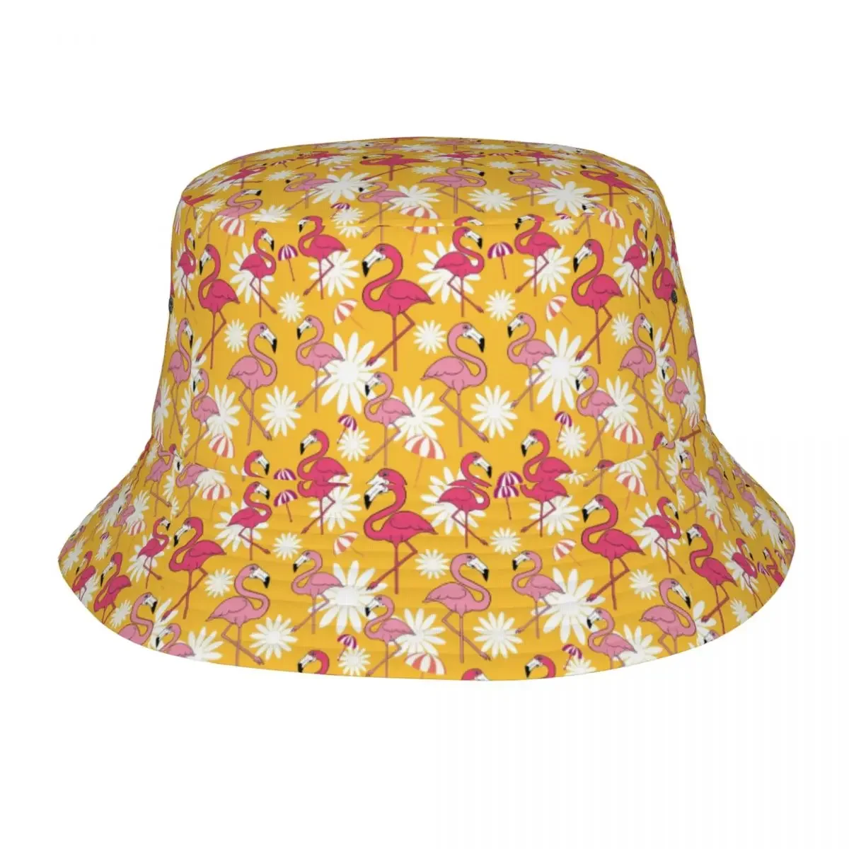 Custom Flamingos And Flowers Bucket Hats Men Women Fashion Summer Beach Sun Fisherman Cap