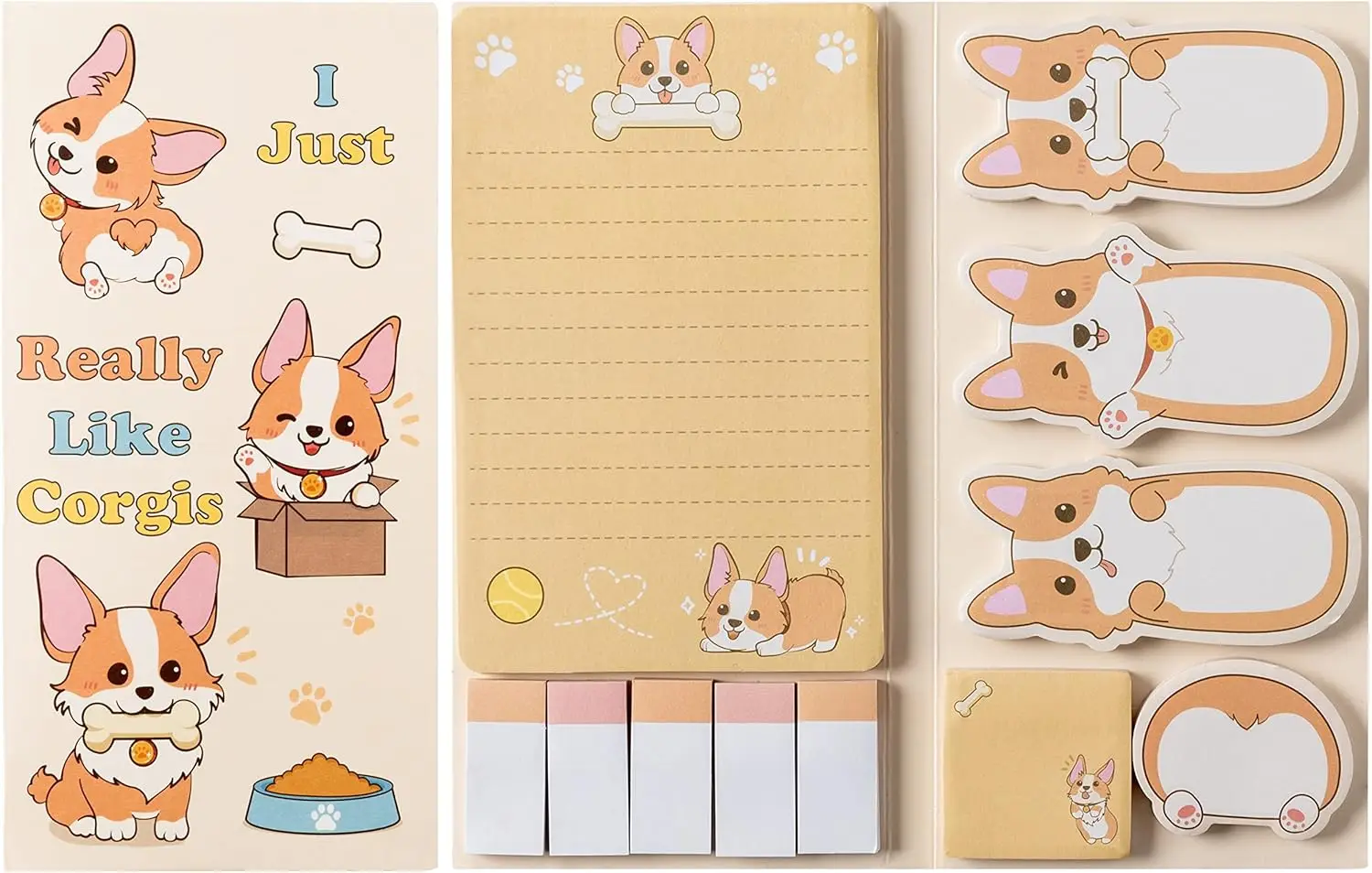 

Corgi Sticky Notes Set 550 Sheets Cute Cartoon Memo Pads Office Supplies