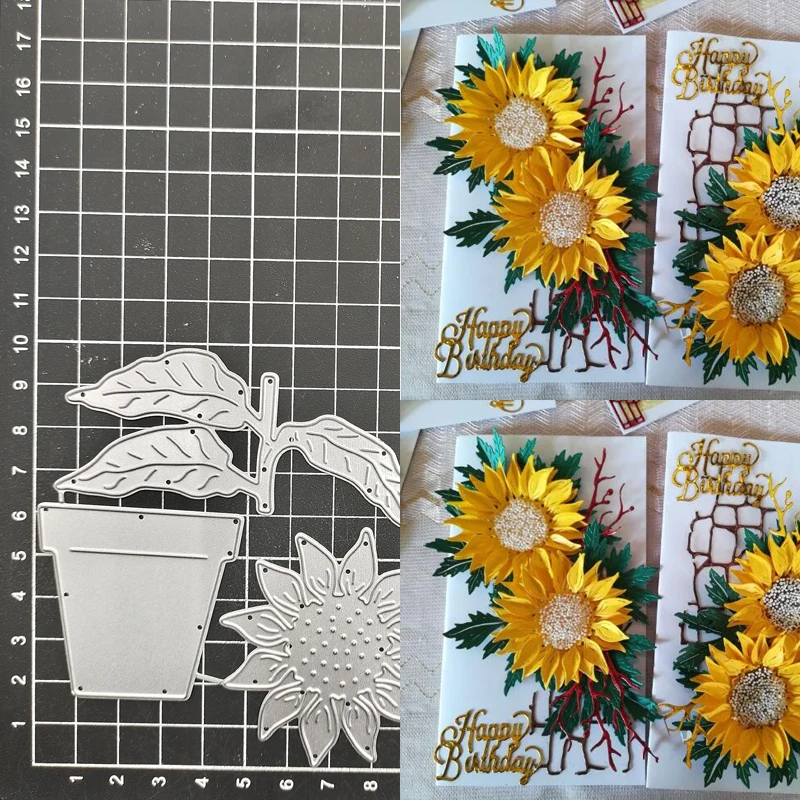 

Potted Sunflower Metal Cutting Dies Stencil Scrapbook Album Stamp Paper Card Embossing Decor Craft Knife Mould