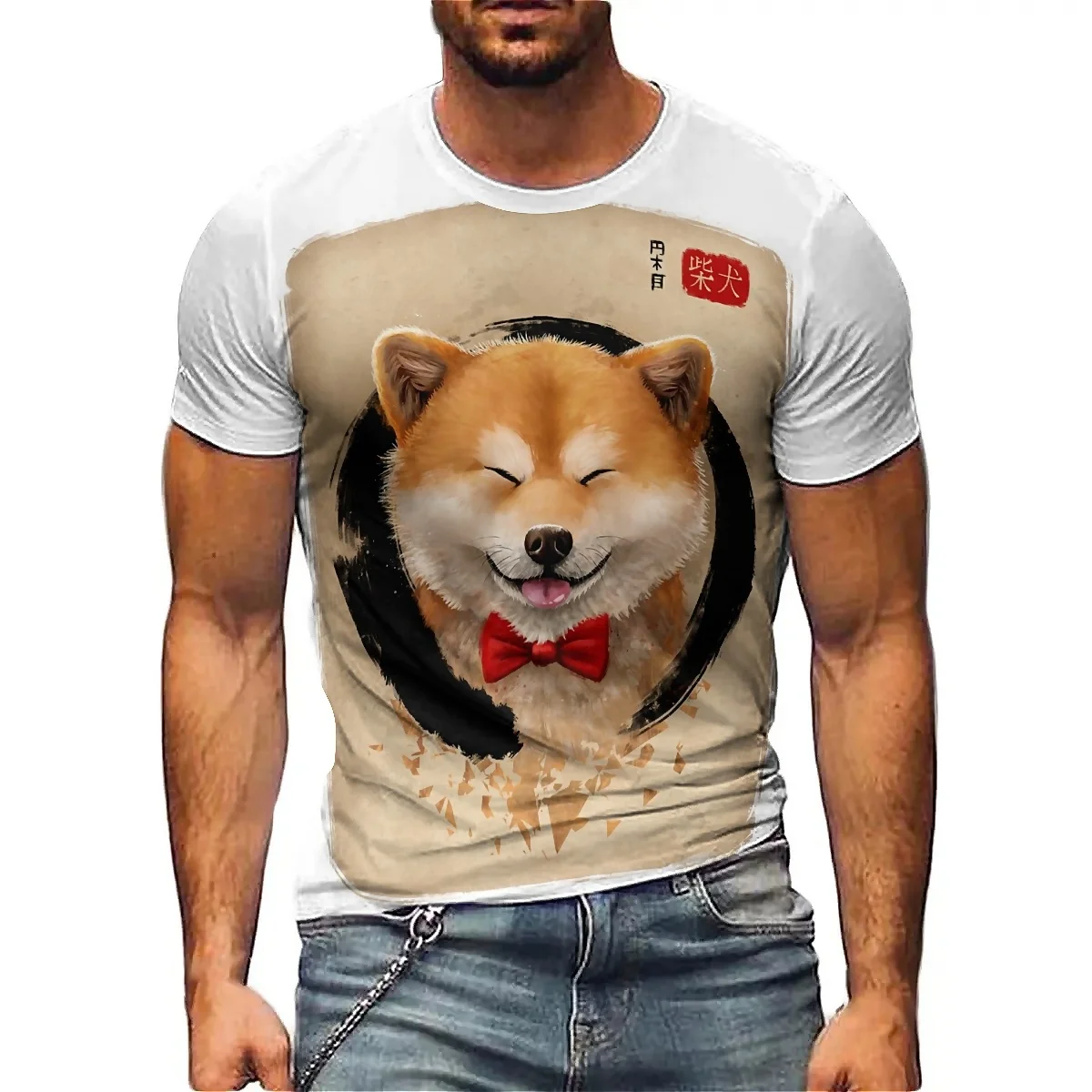 Men's 3D Print Short-sleeved T-shirt, Lightweight and Breathable Polyester Fabric, Unisex Printed Short-sleeved T-shirt