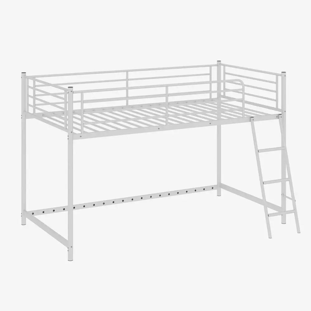 

Space-Saving Metal Twin Bed with Sloped Ladder and Safety Rails, Ideal for Kids and Teens, Perfect for Bedrooms and Dorms (White