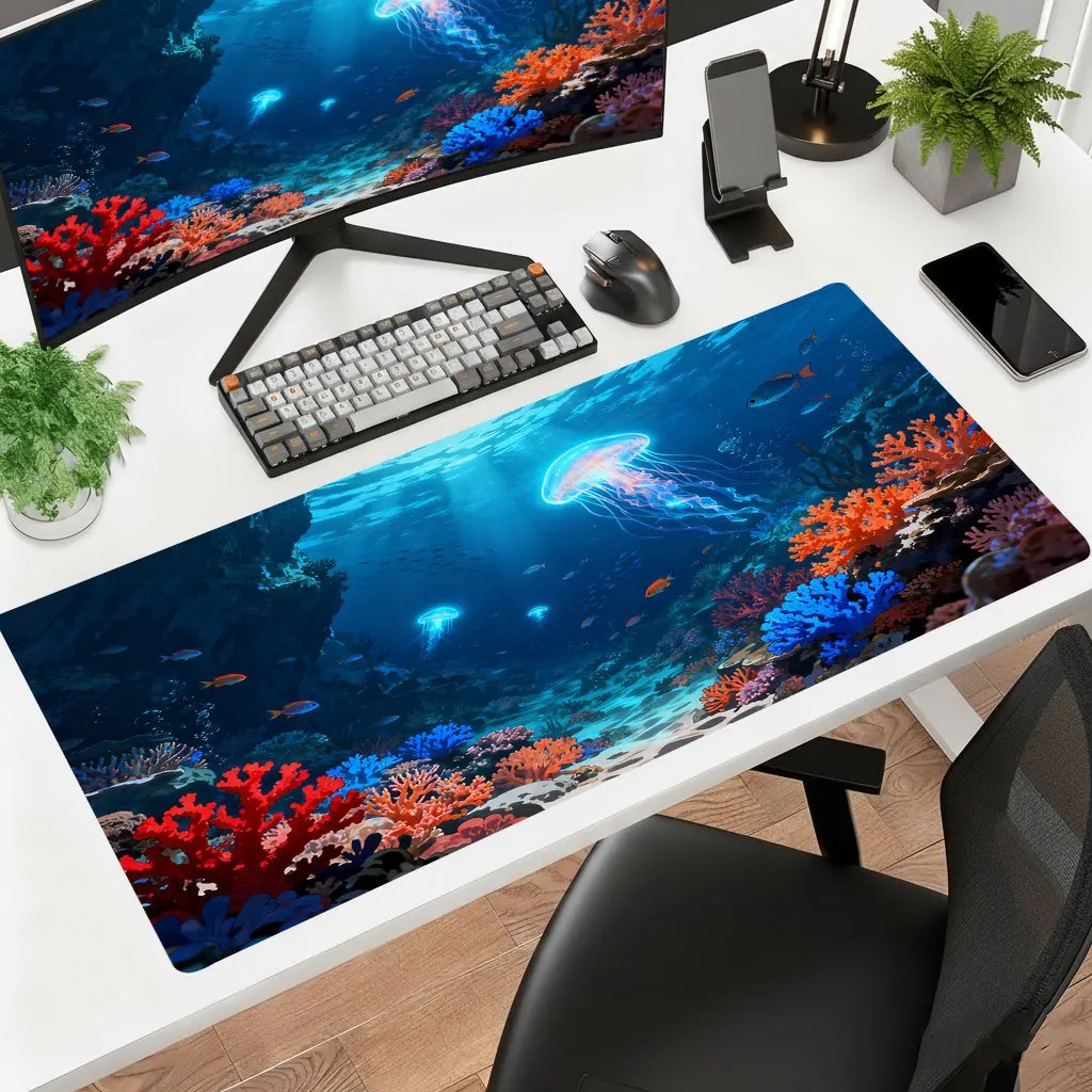 Metal Art Coral Jellyfish Decor Mouse Pad Multi Size HD Print Non Slip Rubber Washable 2mm Thick Polyester Gaming Office Laptop