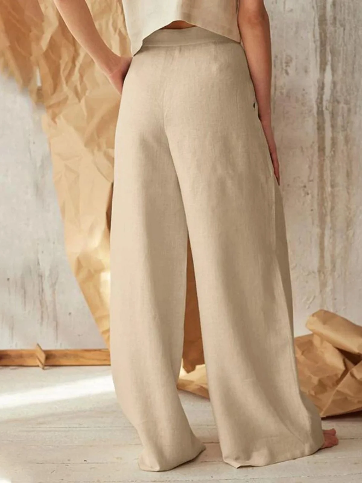Women's  Color Button up Wide Leg Pants High Waist Casual Trousers Street Sle Summer Collection Other Material 00%