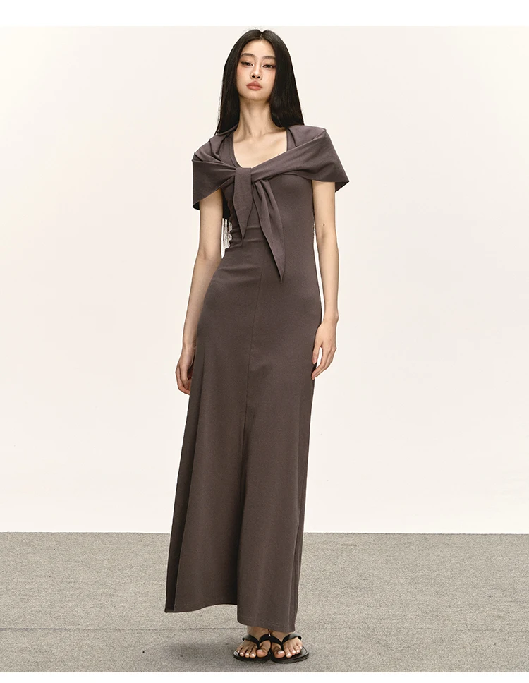 女性ノースリーブウエストレースアップツイストベストミディドレス