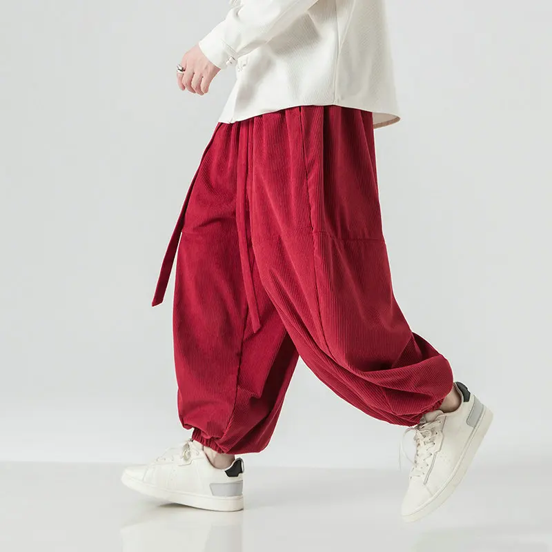 Corduroy For Men Pants Oversized Casual Autumn Wide Leg Trousers Streetwear Harem Pants Men/Woman Elastic Waist Loose Pants