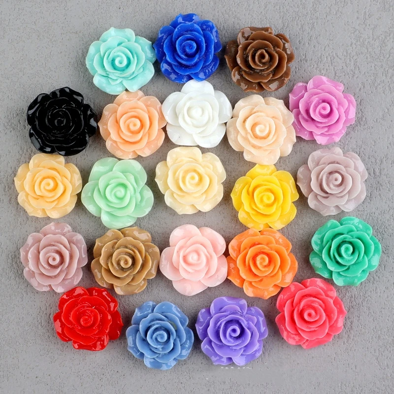 Wholesale Resin Flower Cabochons Flatback for Scrapbooking Christmas Crafts 6mm-28mm Vintage Rose Camellia Decoration Accessory