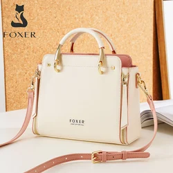 FOXER Split Leather Elegant Handbag Women Chic Tote Female Shoulder Bag Large Capacity Lady Crossbody Bag Stylish Messenger Bags