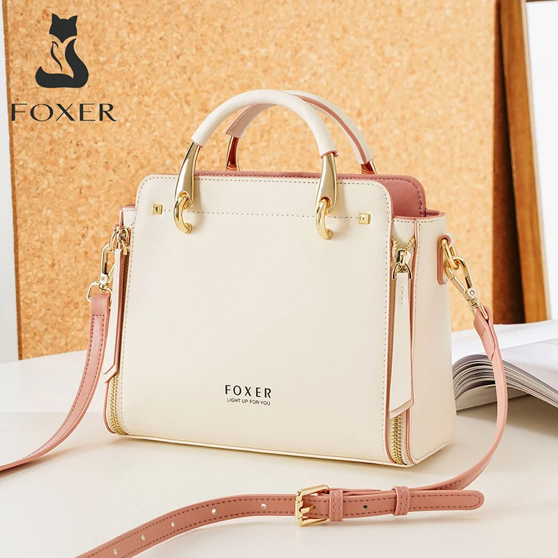 FOXER Damska Torba na Ramię ze Skóry Dwoinowej Elegancka Torebka 2026 Nowa Duża Damska Torba typu Tote Luksusowy Design Torba na Ramię
