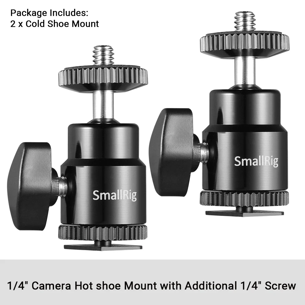 SmallRig Mini-balhoofd met verwijderbare Cold Shoe Mount 360 ° Panning-balhoofd voor camera/microfoon/monitor/LED-videolamp 2948