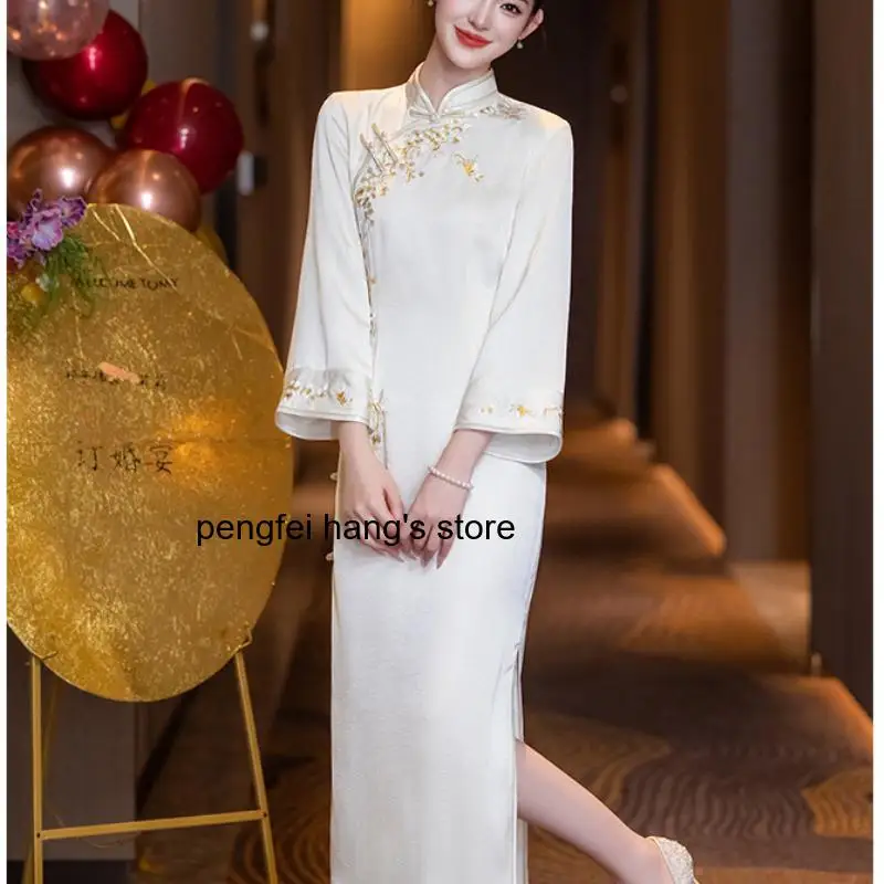 2026 Autumn Women Elegant Modified Qipao Long Dress Petite Size Vintage Chinese Style Daily Wear High End Formal Casual Dress