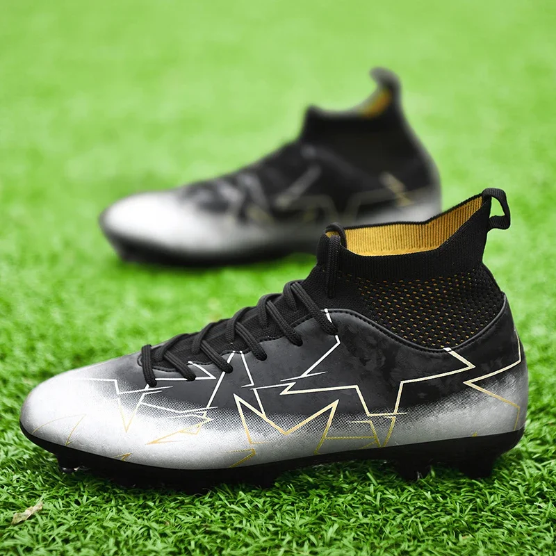 

Men's Soccer Shoes FG/TF Non-Slip Turf Soccer Cleats Training Shoes Star Design Lace Up Outdoor Sneakers High Top Football Boots