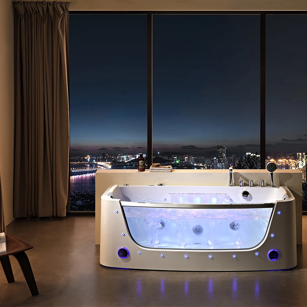 Japanese Villa Family Spa Hydraulic Waterfall Hot Tub Modern Rectangular Bath with Drainage Fittings