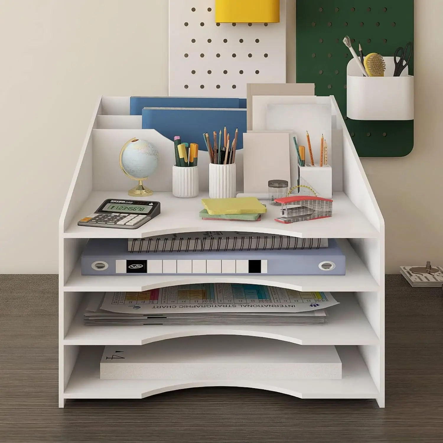 Modern Simple A4 Double Folder Desktop Document Storage Shelf PVC Wood Plastic Board Paper Organizer Box for Office