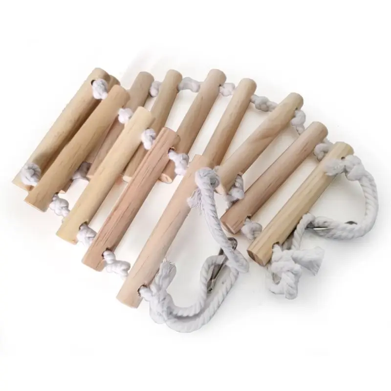 ของเล่นนก Swing Perch สำหรับนกแก้วขนาดกลางสะพานไม้ธรรมชาติ Parrot ปีนเชือกบันไดสำหรับ Budgies Lovebirds Dropship