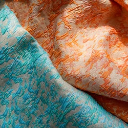 Golden Silk Embossed Bubble Jacquard Fabric Soft Slightly Elastic Women's Cheongsam Dress Sewing Fabric 50cmx130cm