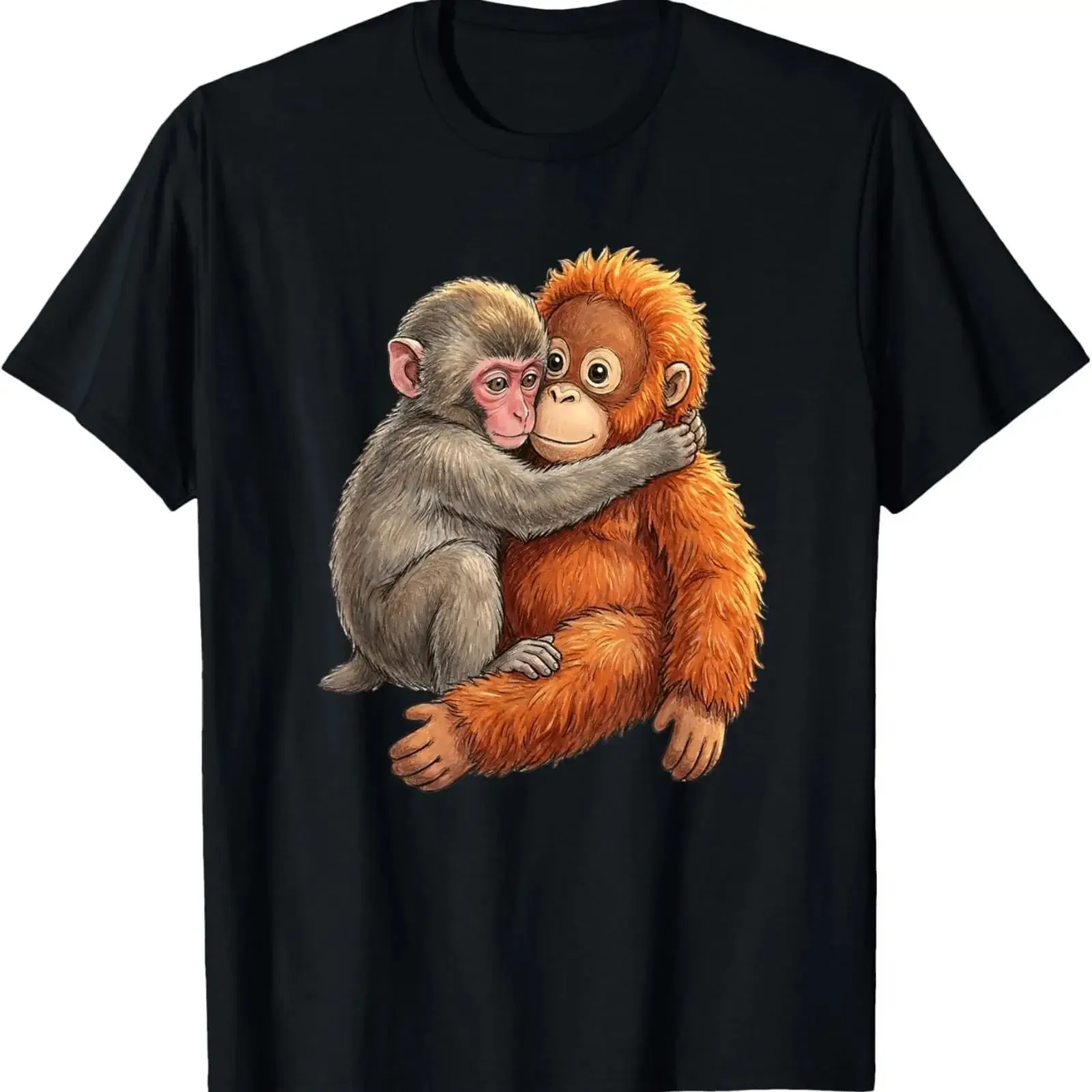 Baby Macaque Hugging Plush Cute Monkey Punch T Shirt vintage Washed Comfortable Stretched Casual Unisex streetwear Breathable