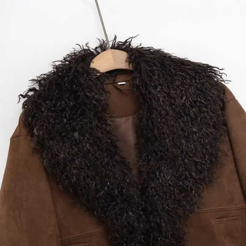 Dupla face efeito de pele artificial jaet novo outono 2025 feminino faion longo sve gola outerwear senhoras casaco