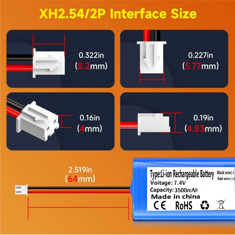 

18650 Battery 7.4V 2S1P 3500mAh 18650 Rechargeable Lithium Battery for Projectors Speakers, Wireless Monitoring, Toy Accessories