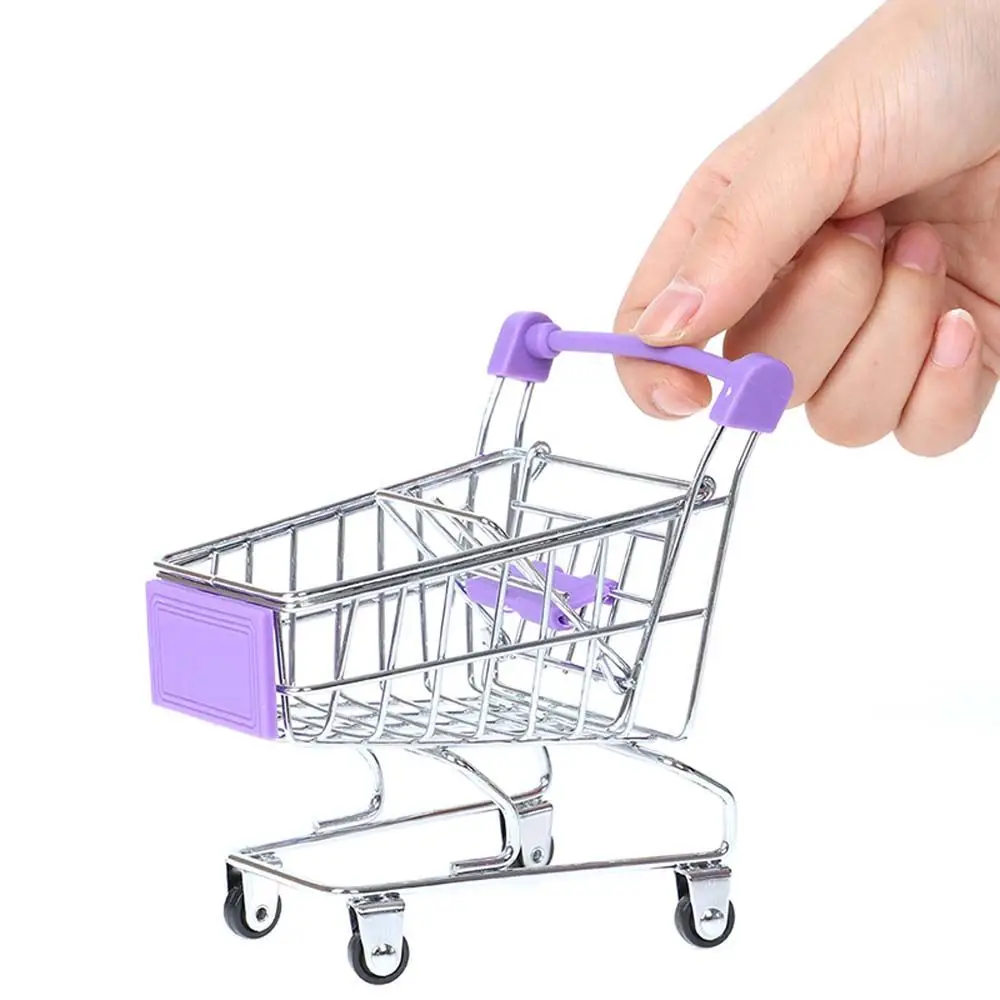 

Supermarket Handcart Trolley Mini Shopping Cart Desktop Decor Storage Toy Gift For Kid Dollhouse Furniture Accessories