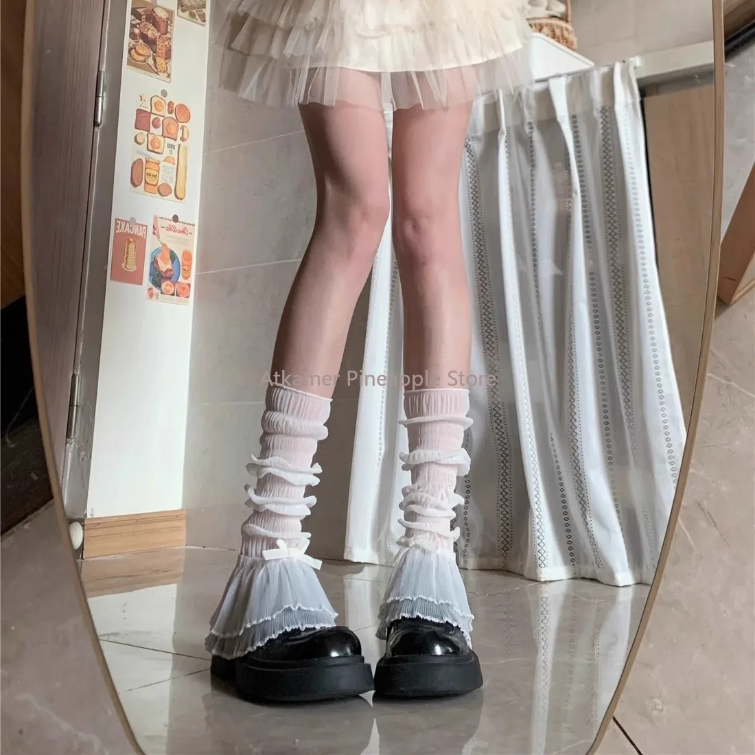 Fashionable Butterfly Floral Leg Warmers for Women Fairycore Sheer Lace Mesh Boot Covers Ruched Over Knee Footless Socks