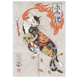 Rideau de Porte Noren avec Tatouage de Chat Japonais Ukiyo-e, Imprimé, pour Cuisine, Chambre à Coucher, Décoration d'Entrée, Demi-Rideaux