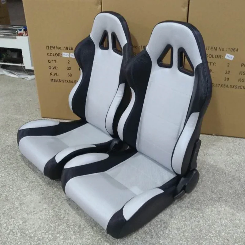 

Silver White Carbon Texture Leather Car Modification with Angle Adjuster Dual Track Adjustable Racing Seat