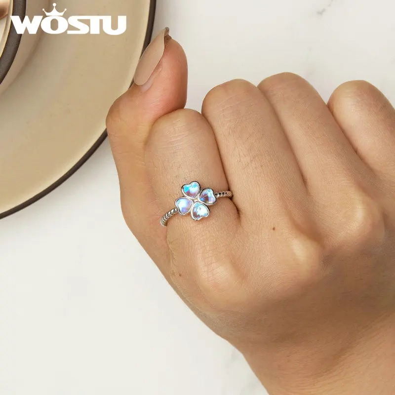 女性用オープンストーン,誕生日や記念日へのギフト,WOSTU-925スターリングシルバー,4リーフクローバージュエリー,サイズ調整可能,FNR458-E