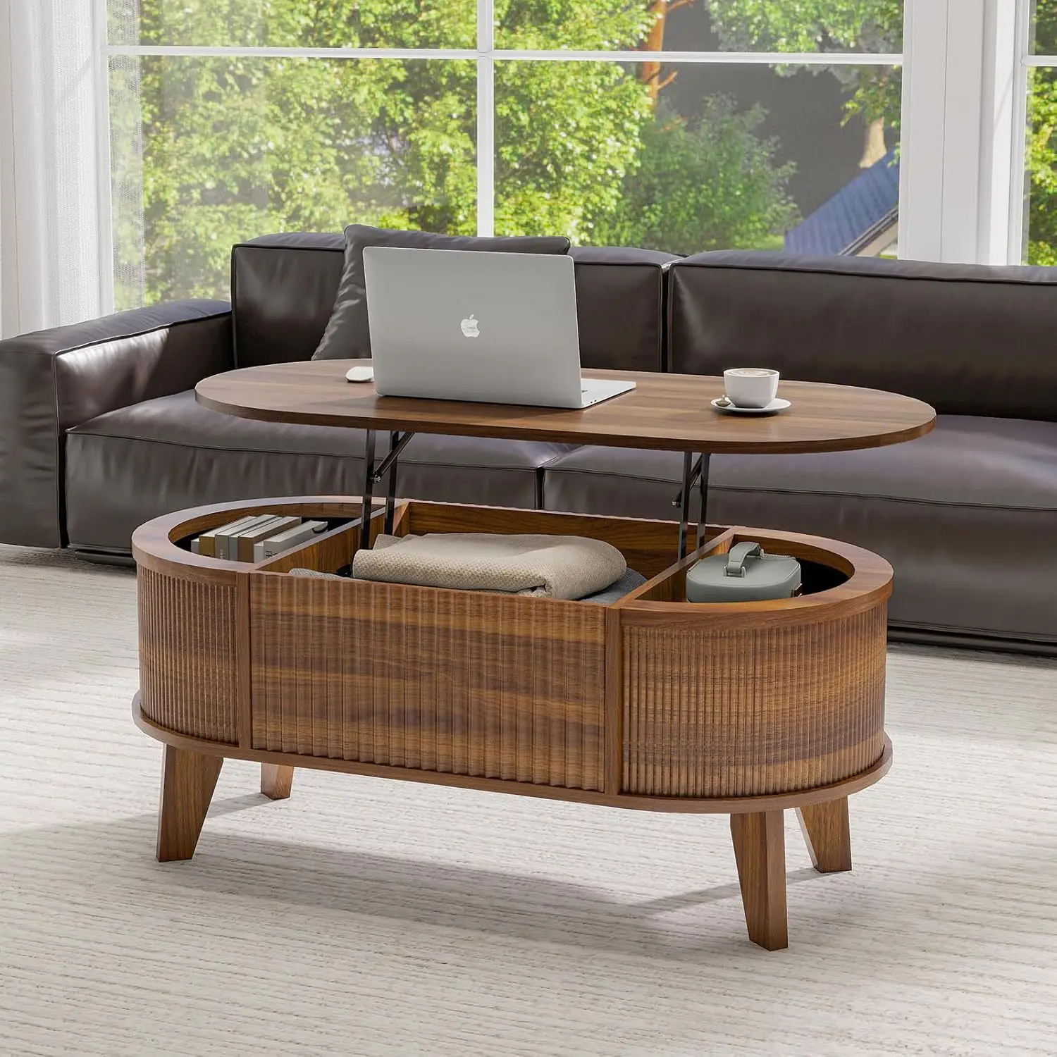 Hochklappbarer Couchtisch Moderner, schlichter, grenzüberschreitender Wohnzimmertisch Multifunktional aus Massivholz
