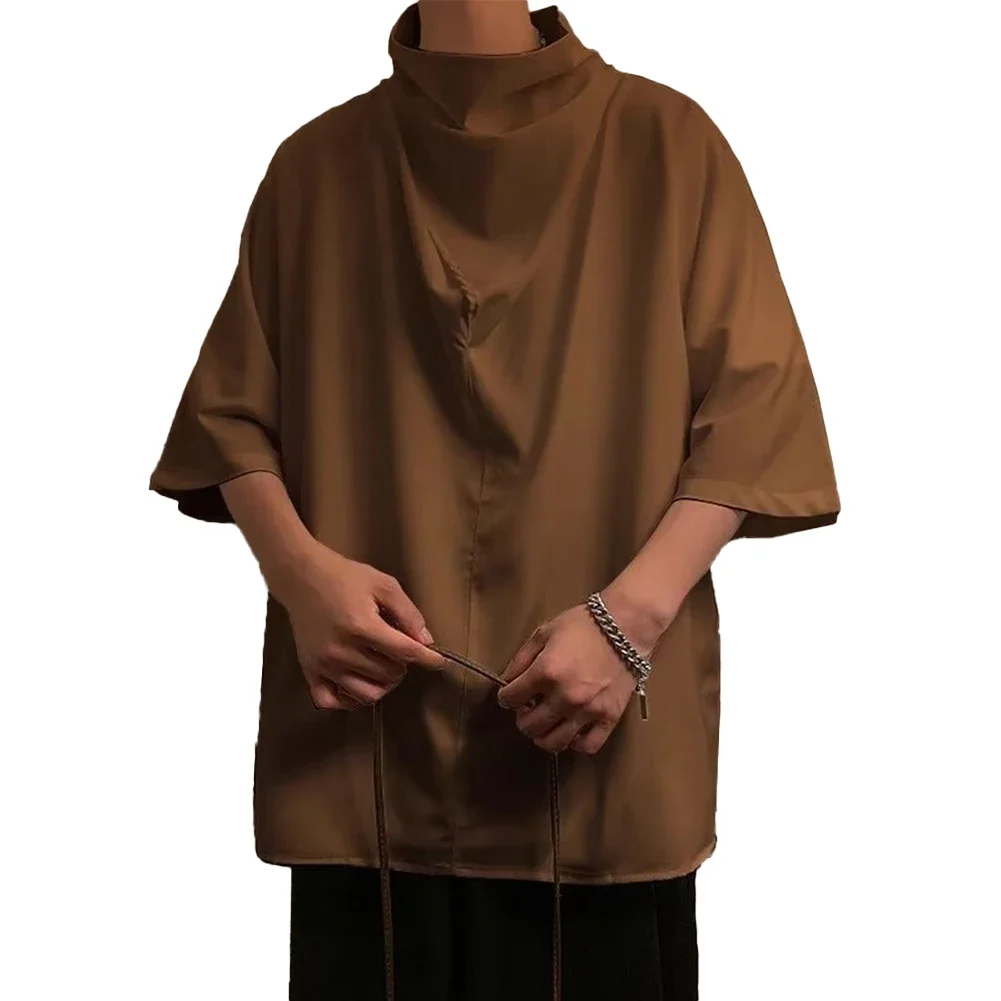 

Men Solid Turtleneck 3/4 Sleeve Loose Short Sleeve Korean Casual Streetwear Tops