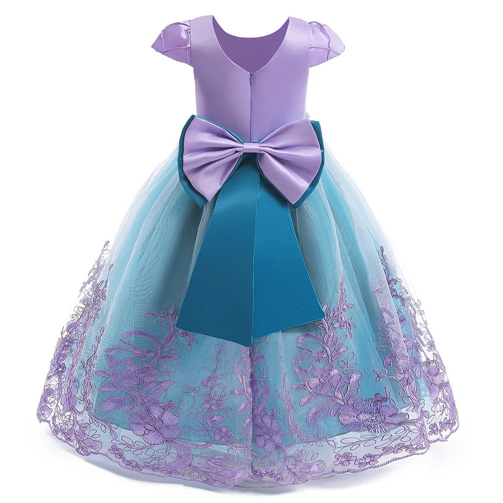  Ariel Princess Little Mermaid Girl Luxury Embroidery Dress Kids Cosplay Ball Gown Costume Children Mesh Vestidos Party Clothes
