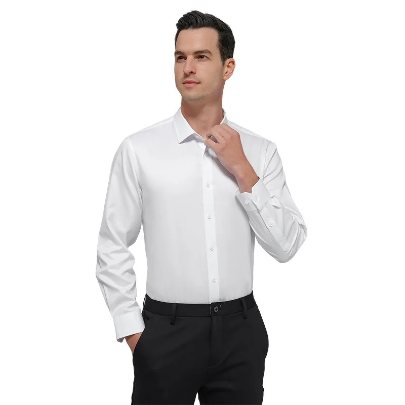 

Мужская рубашка с длинным рукавом, 80% хлопок, эластичная, белая, деловая, не требующая глажки, легкая, класса люкс, высококачественная