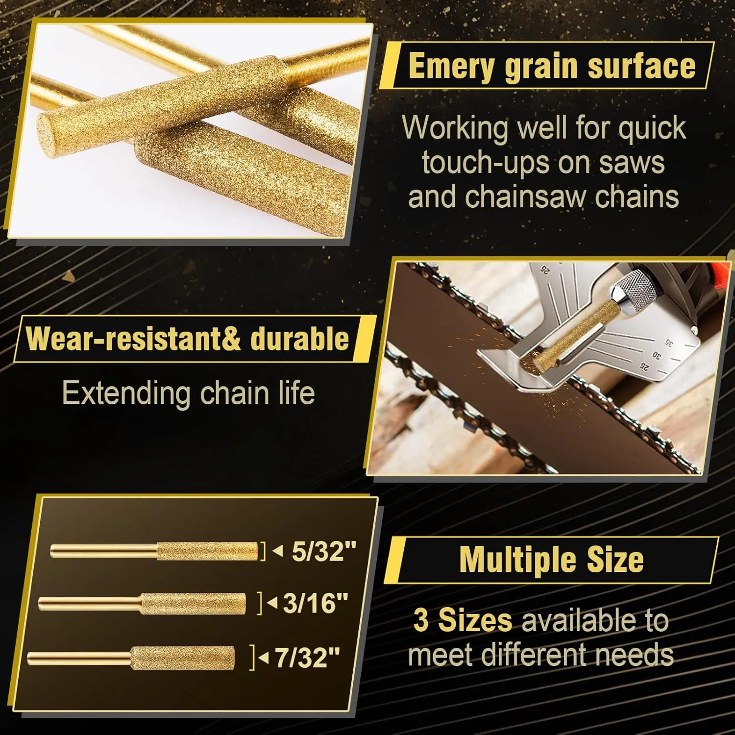 SI FANG 18PCS Titanium Plated Diamond Chainsaw Sharpener Burr Stone File Set for Chain Saw Sharpening Wheels