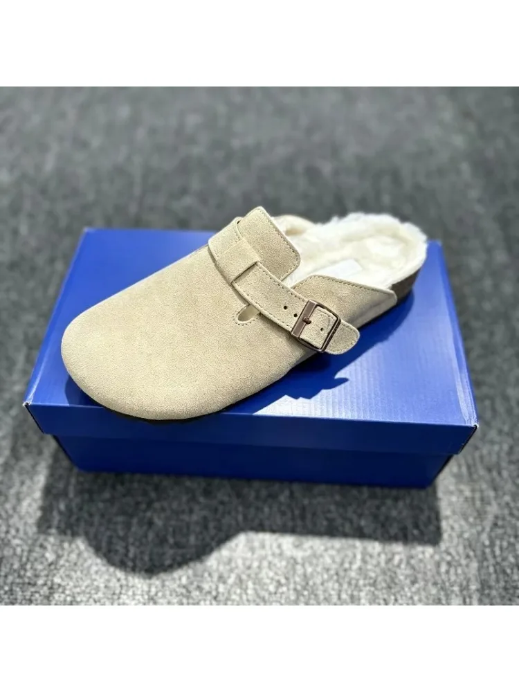 Neue 2027 Herren- und Damen-Lederschuhe, Modisch, Hochwertig, Retro, Kork, Dicke Sohle, Flauschige Lederschuhe, Baotou-Schuhe, Y2k