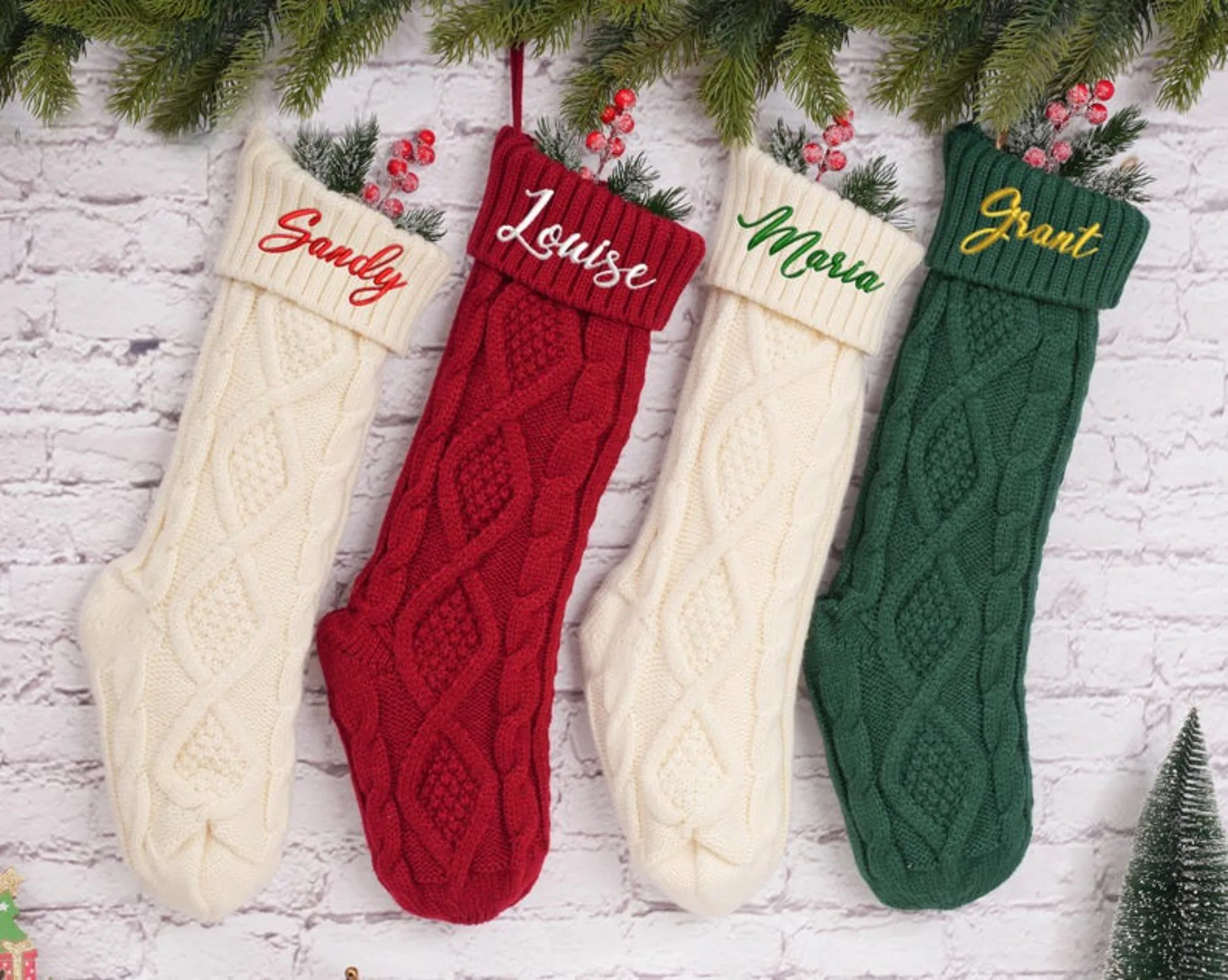 Personalized Embroidered Christmas Stockings,Family Christmas Stocking, Custom Christmas Knitted Stocking,Holiday Decor Gift