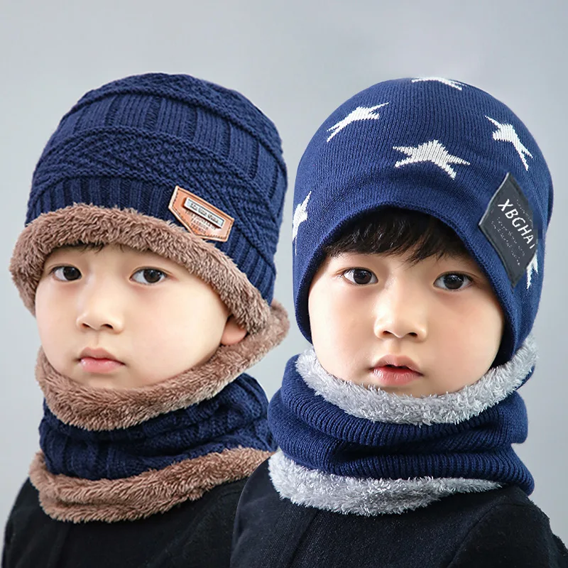 Thick Beanie for Kids Fleece Baby Winter Warm Hat Scarf Two-piece Set Boy Girl Neck Scarf