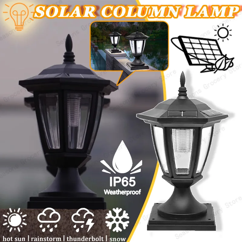 

Solar Powered Outdoor Fence Lights Waterproof IP65 Solar Garden Lamps Modern Column Head Lighting for Pathway Gate Yard Decor