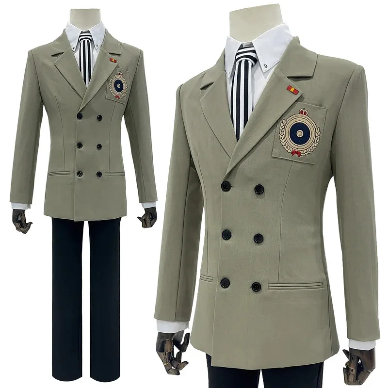 

HOLOUN P5 Game Akechi Goro Cosplay Costume Wig Detective Uniform Embroidery Suit Shirt Pants Tie Gloves Daily Wear Cos Halloween