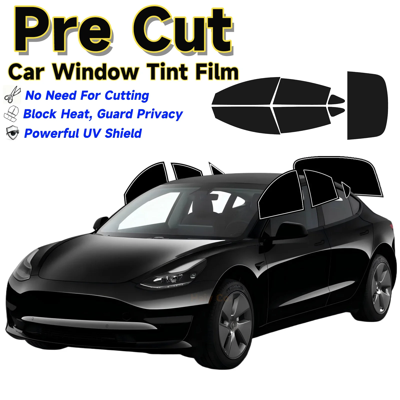 Pre‑Cut Car Window Tint for Tesla Model 3 2017‑2023 2‑Ply UV IR Heat Glare Block Privacy Solar Shade Window Protector Film car