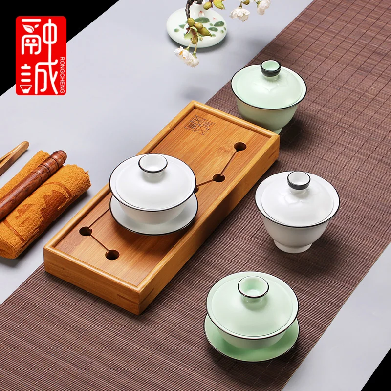 

Gaiwan Chawan Tea Cup Puer Bowl Set Soup Tureen Chinese Kung Fu Mugs Porcelain Ceramic Tableware Ceremony Embryo White Akadama